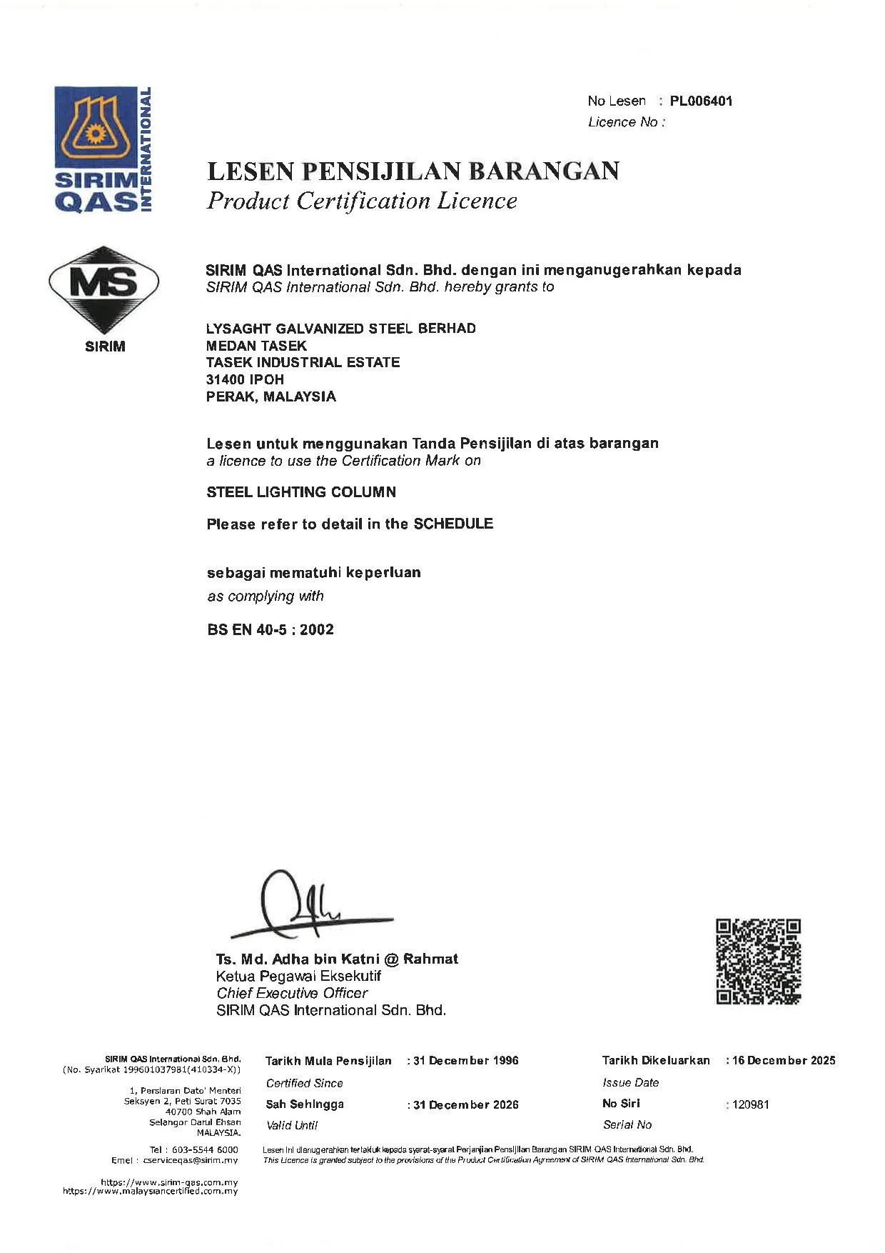 sirim cert pl006401